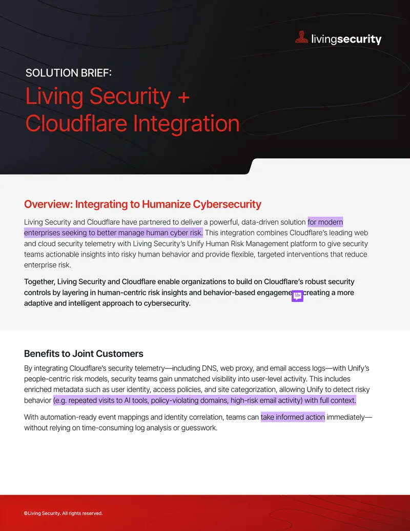 Integration of Living Security and Cloudflare Solutions