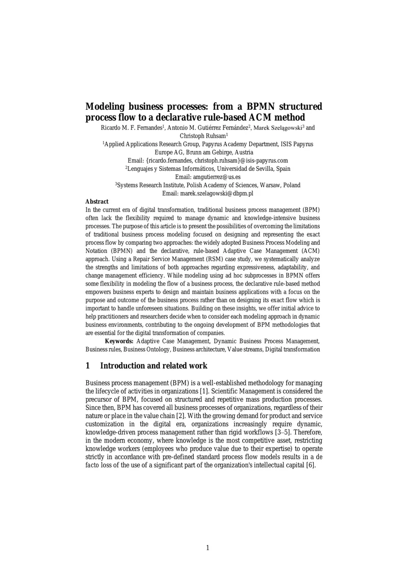 Comparative Analysis of BPMN and ACM for Business Processes