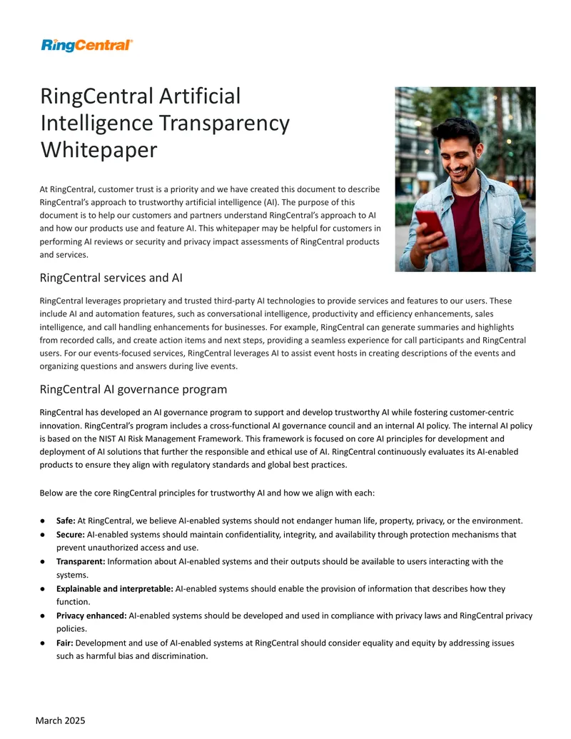 RingCentral Artificial Intelligence Transparency Whitepaper