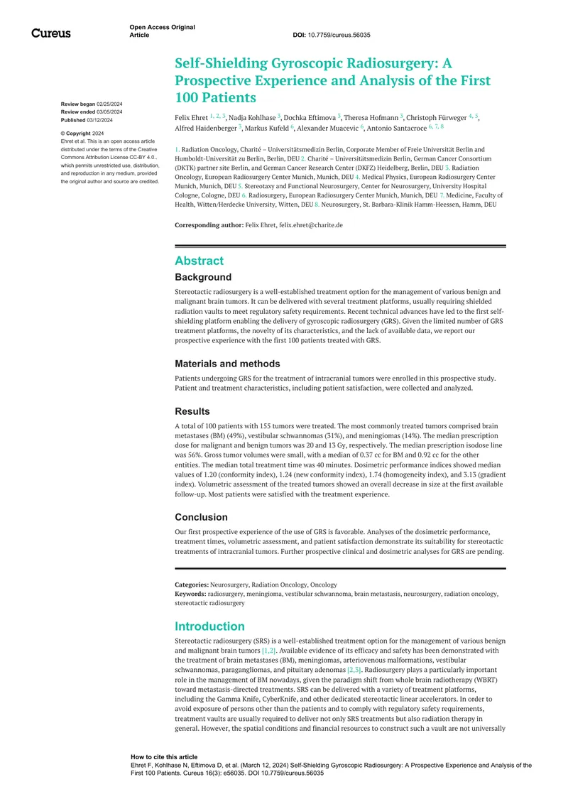 Self-Shielding Gyroscopic Radiosurgery Patient Analysis