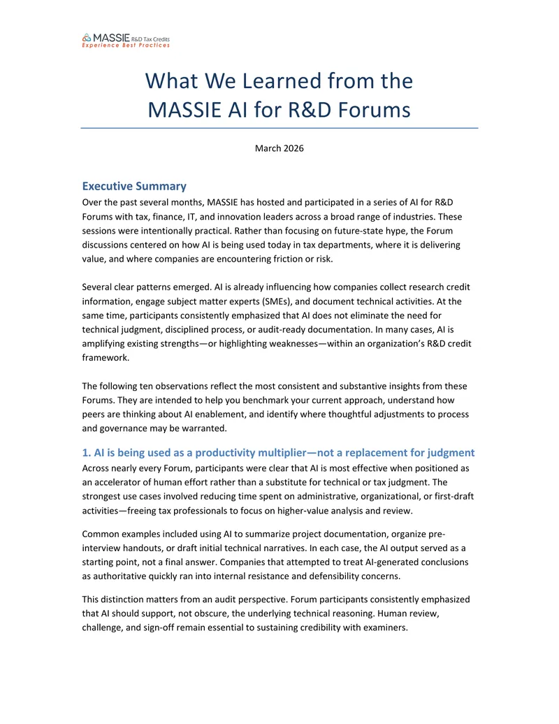 Insights from MASSIE AI for R&D Forums