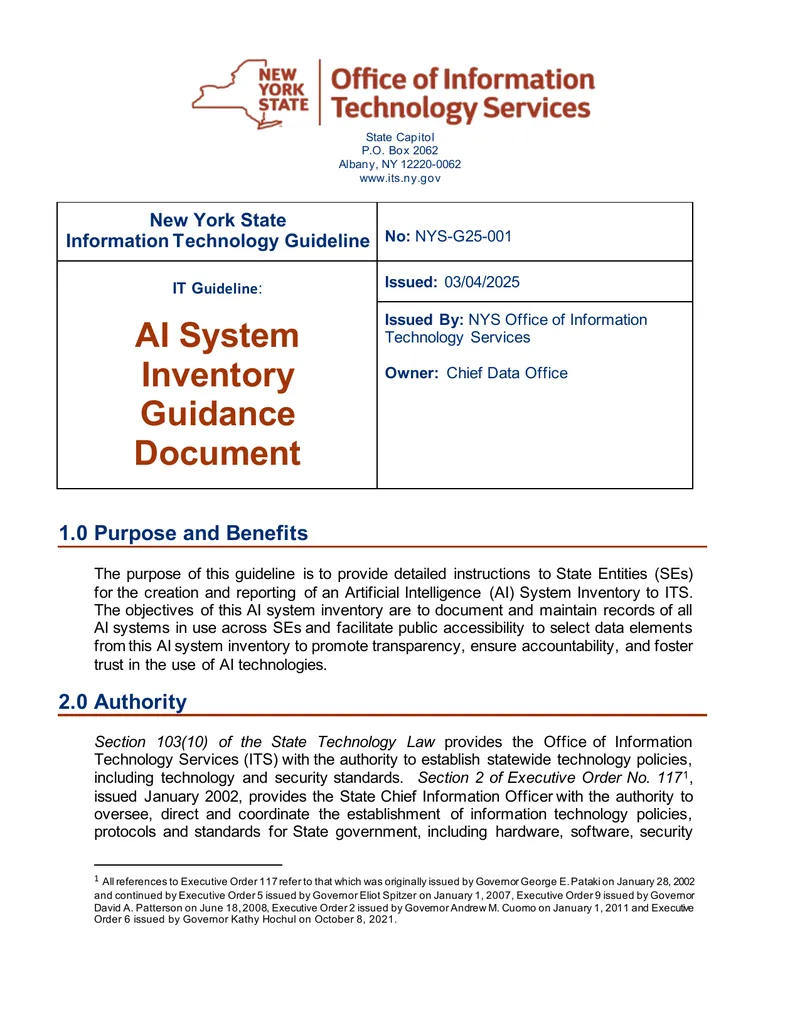 Artificial Intelligence System Inventory Guidance