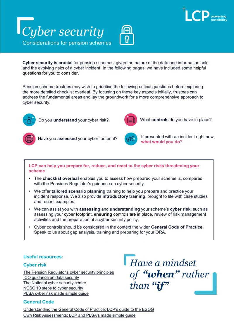Cyber Security Considerations for Pension Schemes