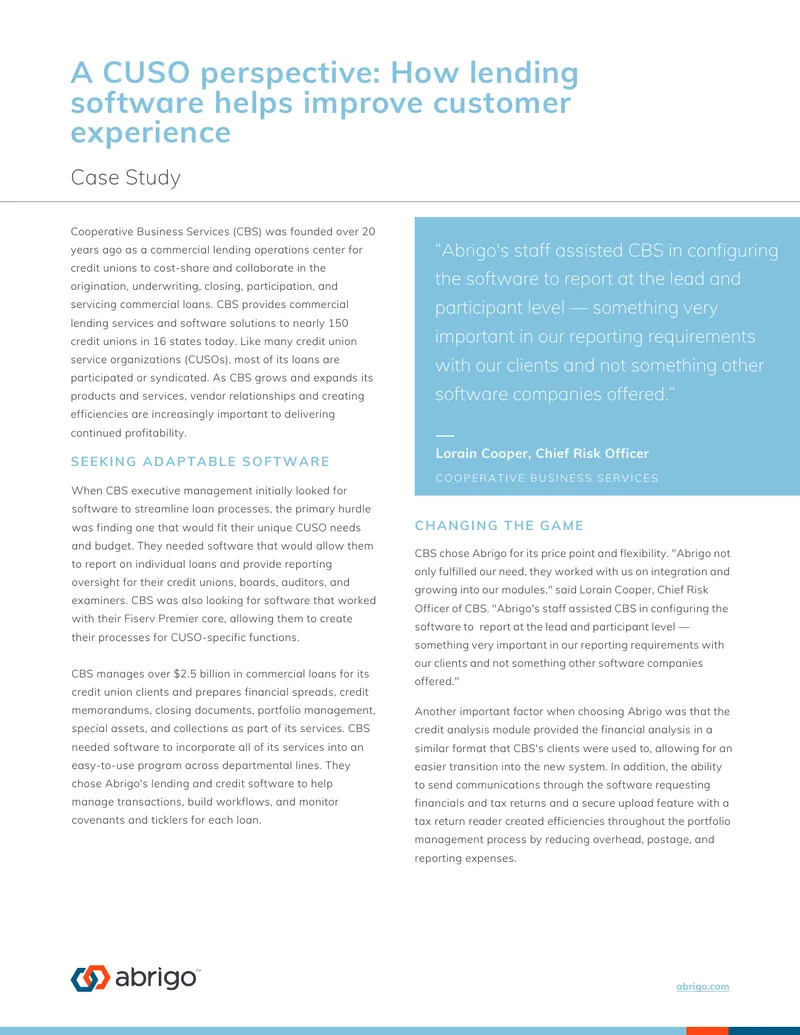 Case Study on CBS's Use of Abrigo Software
