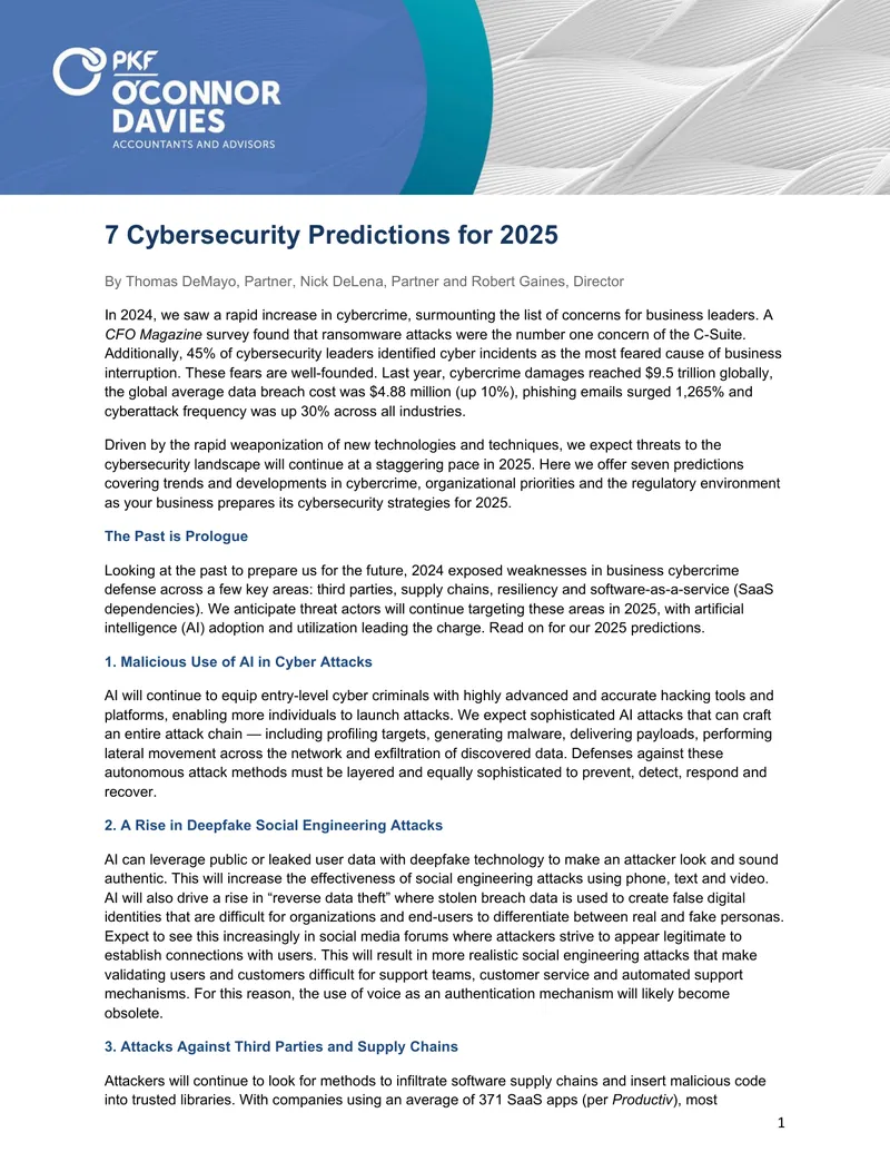 Cybersecurity Predictions for 2025