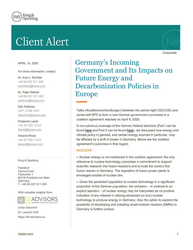 Germany's Incoming Government and Future Energy Policies