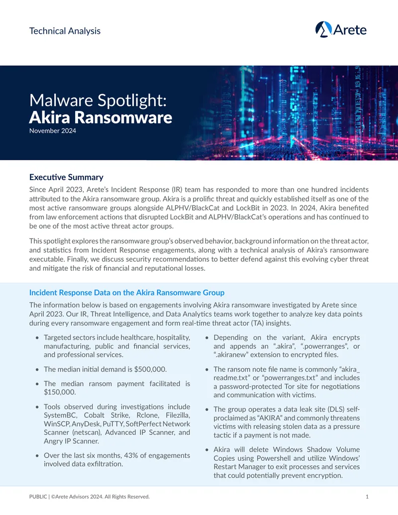 Technical Analysis of Akira Ransomware Operations