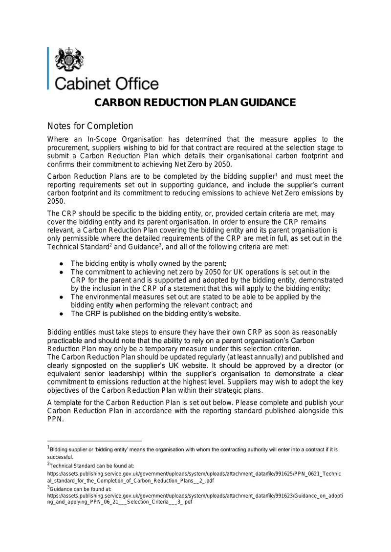 Carbon Reduction Plan Guidance for Suppliers