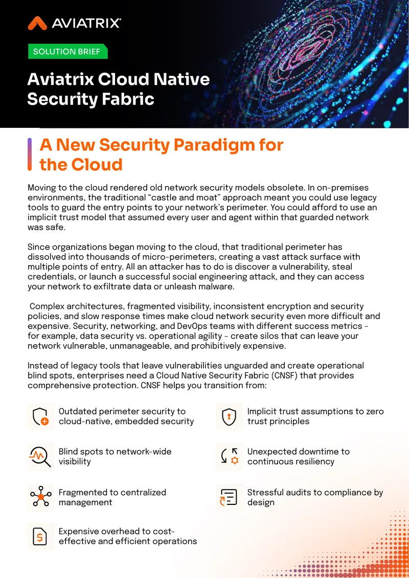 Aviatrix Cloud Native Security Fabric Overview