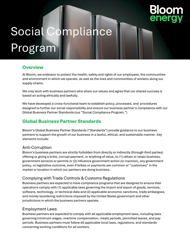 Bloom Social Compliance Program Guidelines