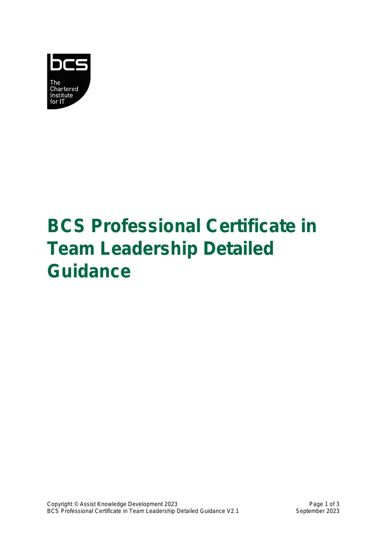 BCS Professional Certificate in Team Leadership Guidance