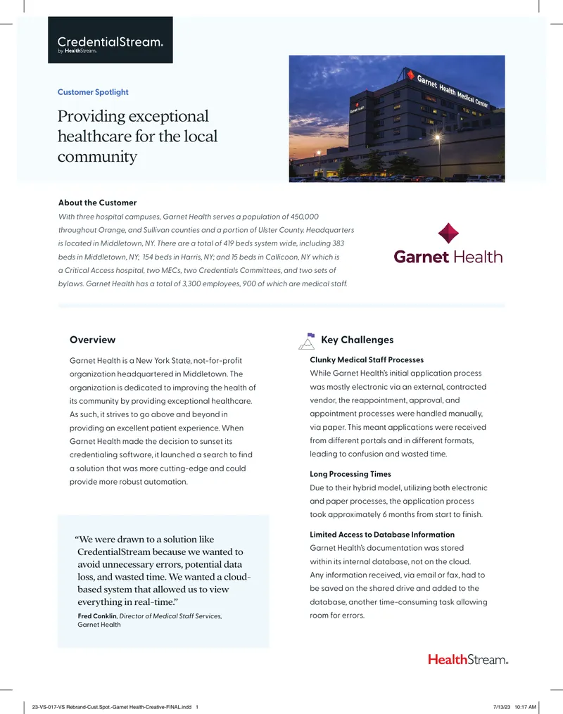 Garnet Health Credentialing Process Improvement Case Study