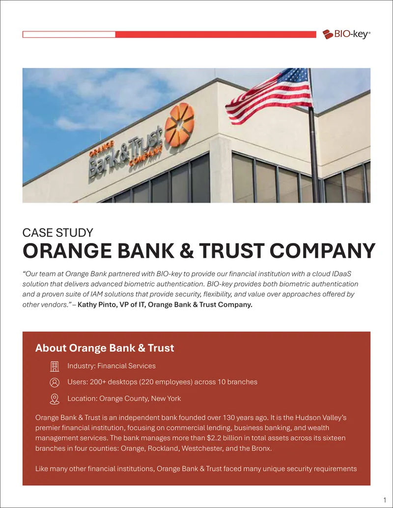 Orange Bank Trust Company Biometric Authentication Case Study