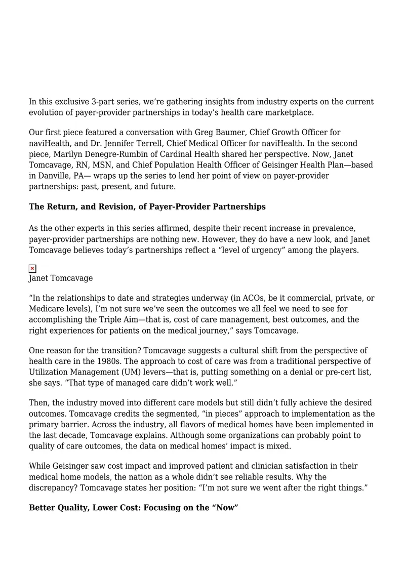 Evolution of Payer-Provider Partnerships in Healthcare