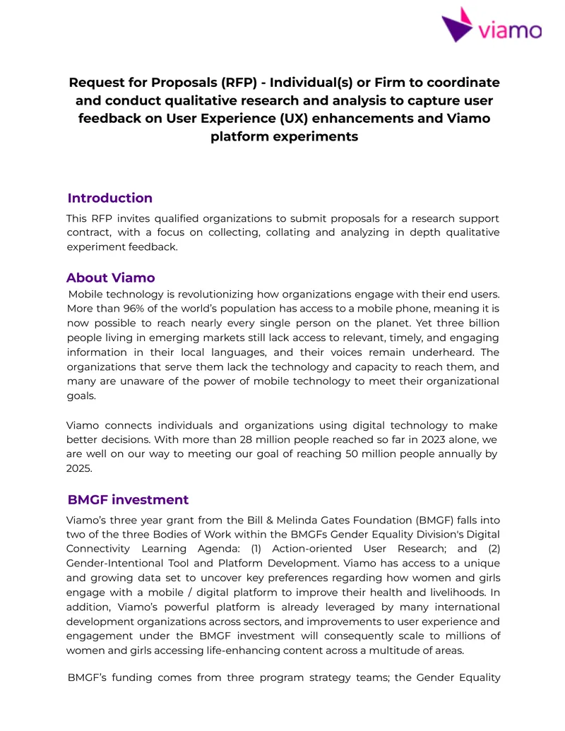 Request for Proposals for UX Research Coordination