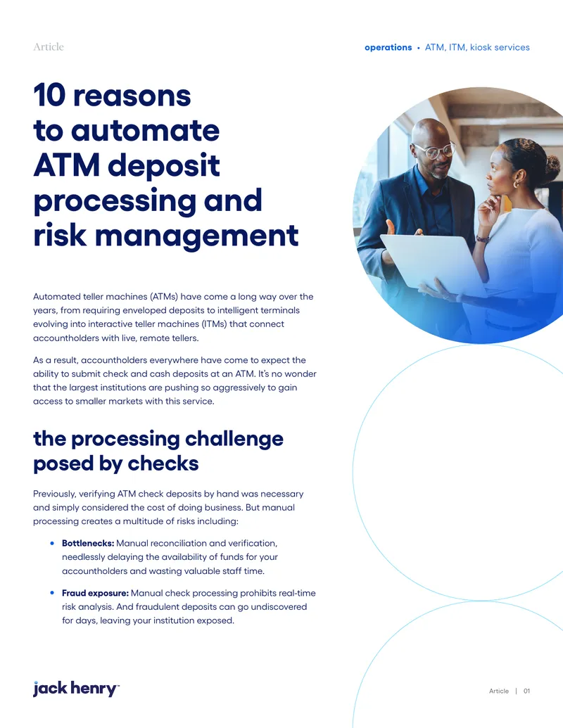 Automation Benefits for ATM Deposit Processing