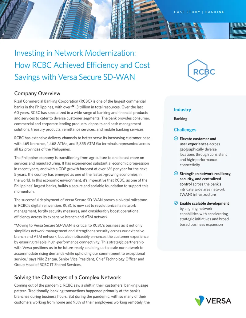 RCBC Network Modernization Case Study with Versa Secure SD-WAN
