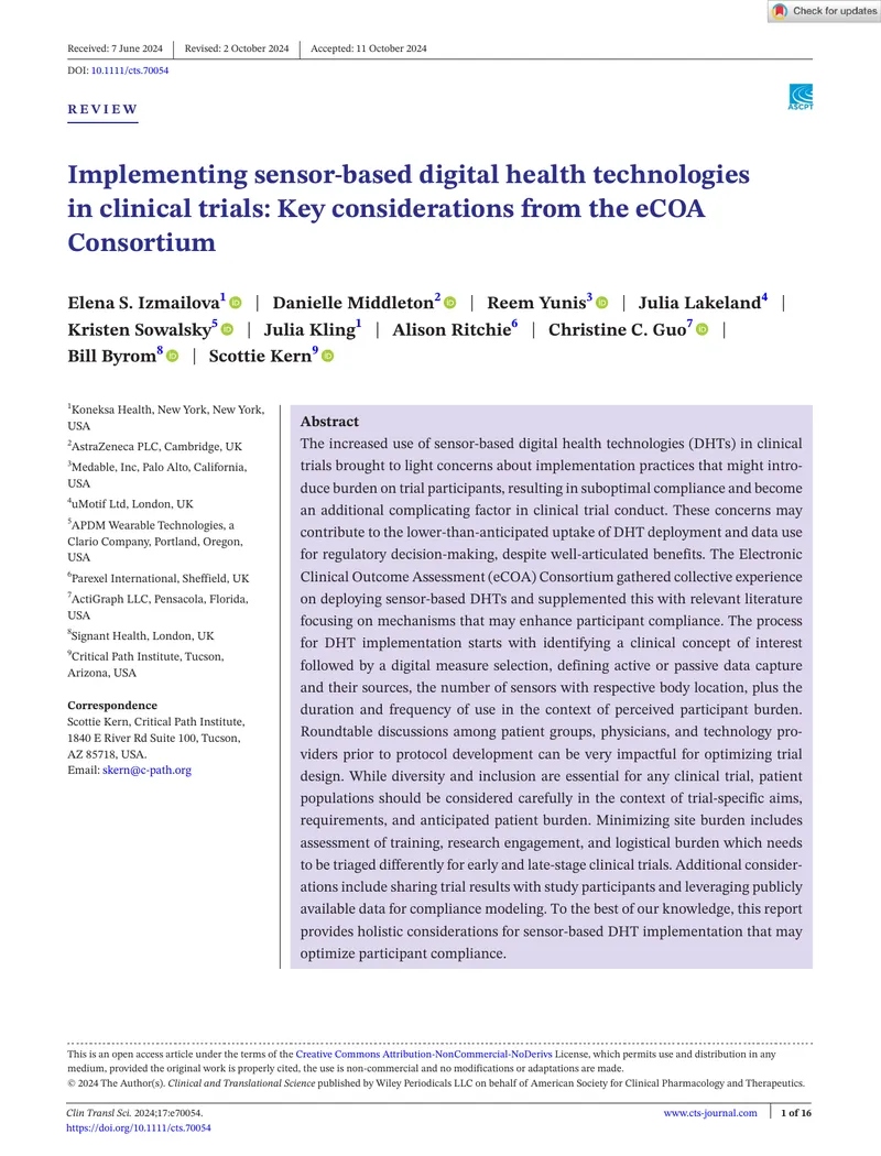 Implementing Sensor-Based Digital Health Technologies in Clinical Trials