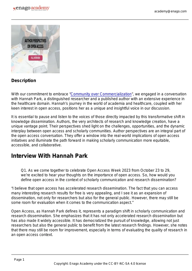 Interview With Hannah Park on Open Access
