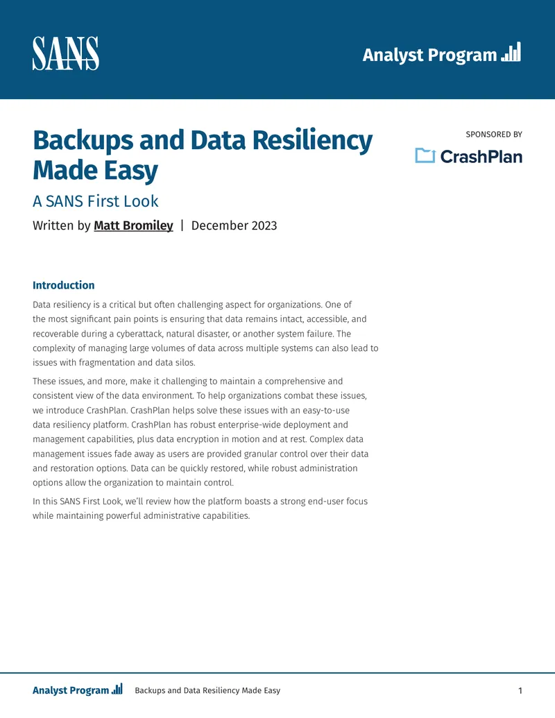Data Resiliency and Backup Solution Overview