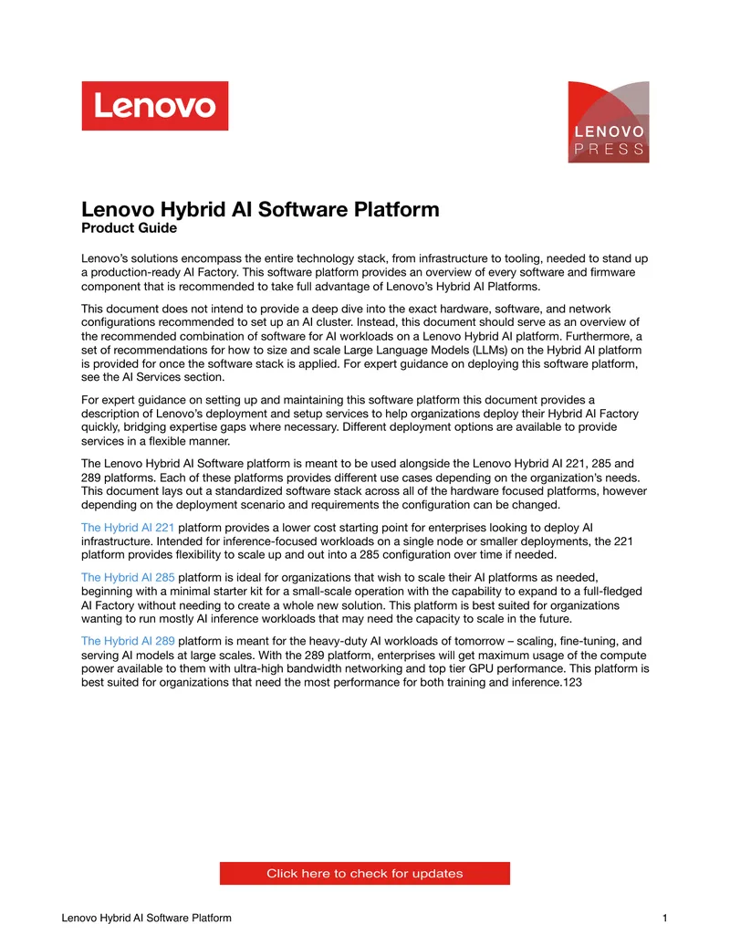 Lenovo Hybrid AI Software Platform Product Guide