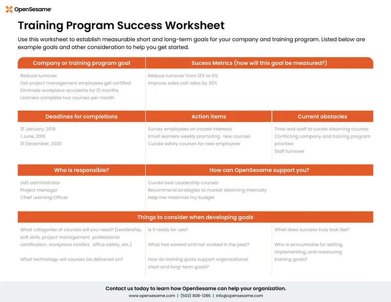 Training Program Success Worksheet