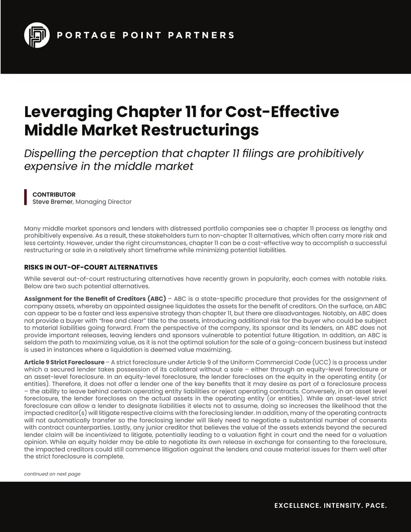 Leveraging Chapter 11 for Middle Market Restructurings