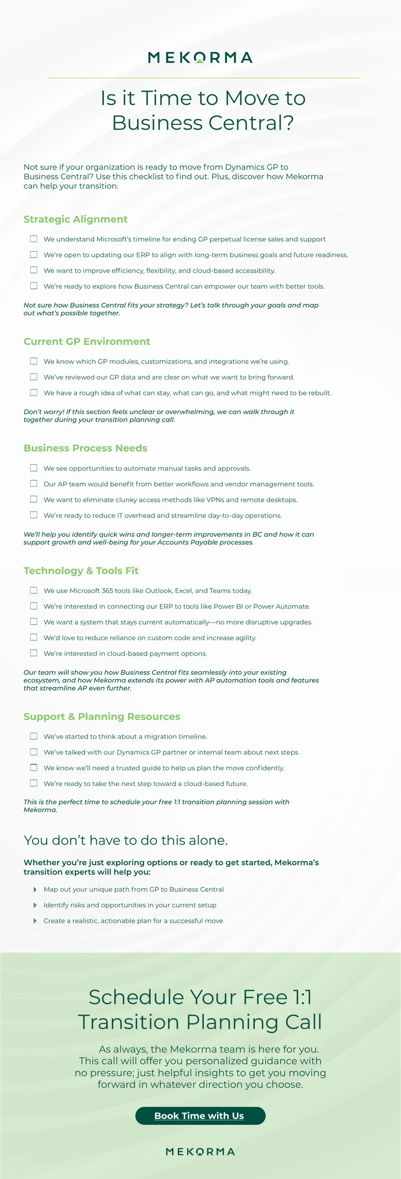 Checklist for Transitioning to Business Central
