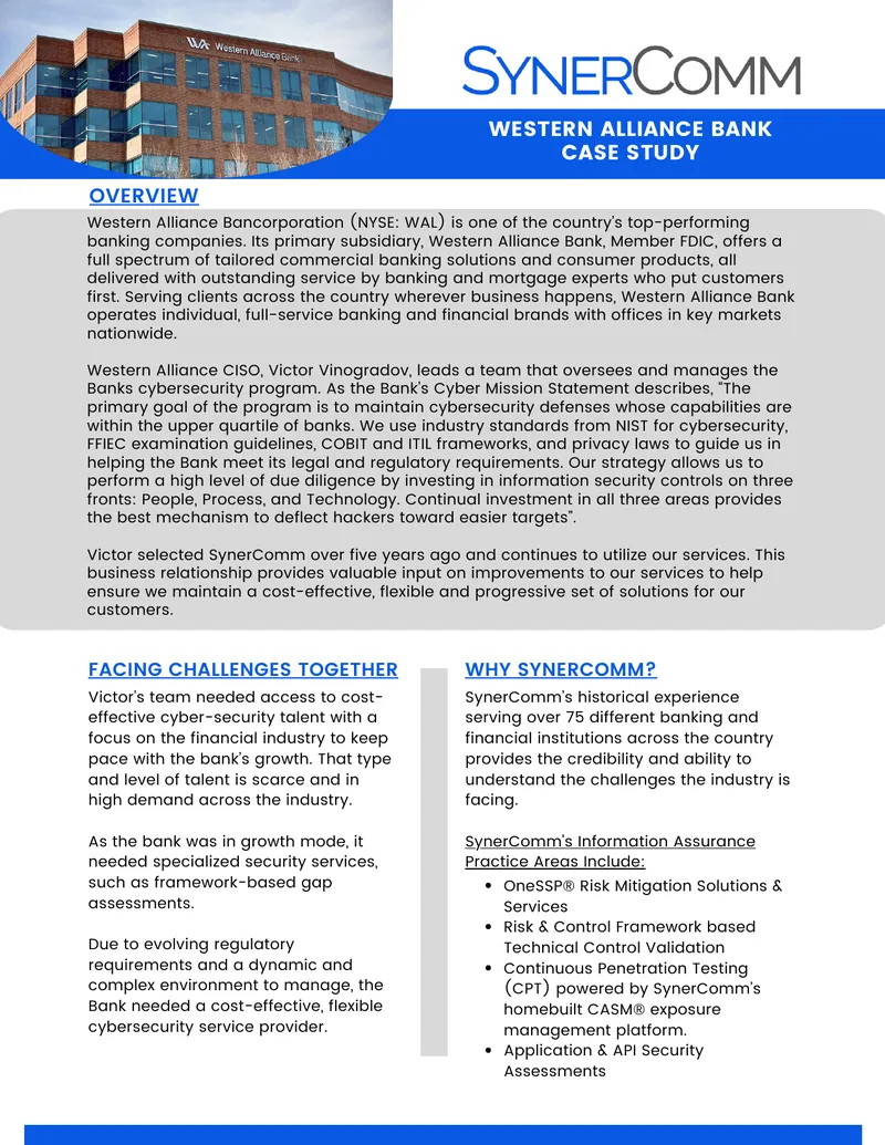 Western Alliance Bank Cybersecurity Case Study