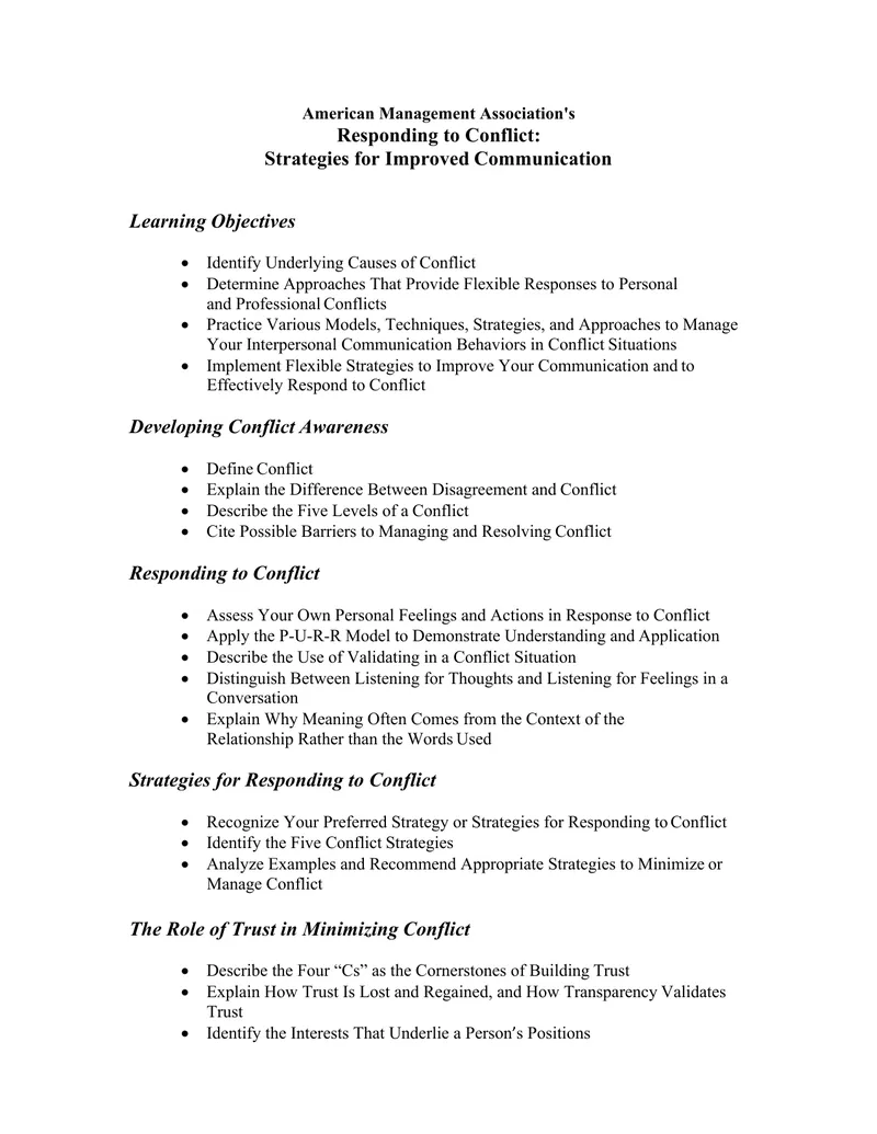 Responding to Conflict Strategies for Improved Communication