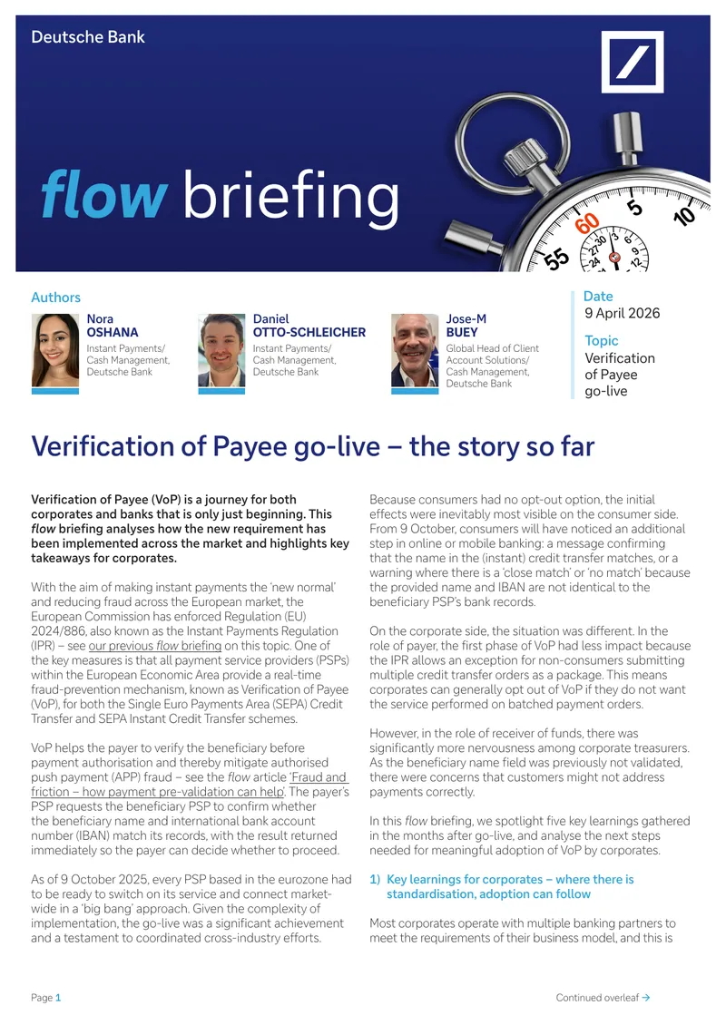 Verification of Payee Implementation Flow Briefing