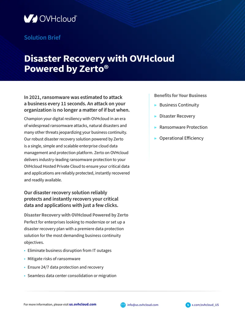 Disaster Recovery with OVHcloud Powered by Zerto