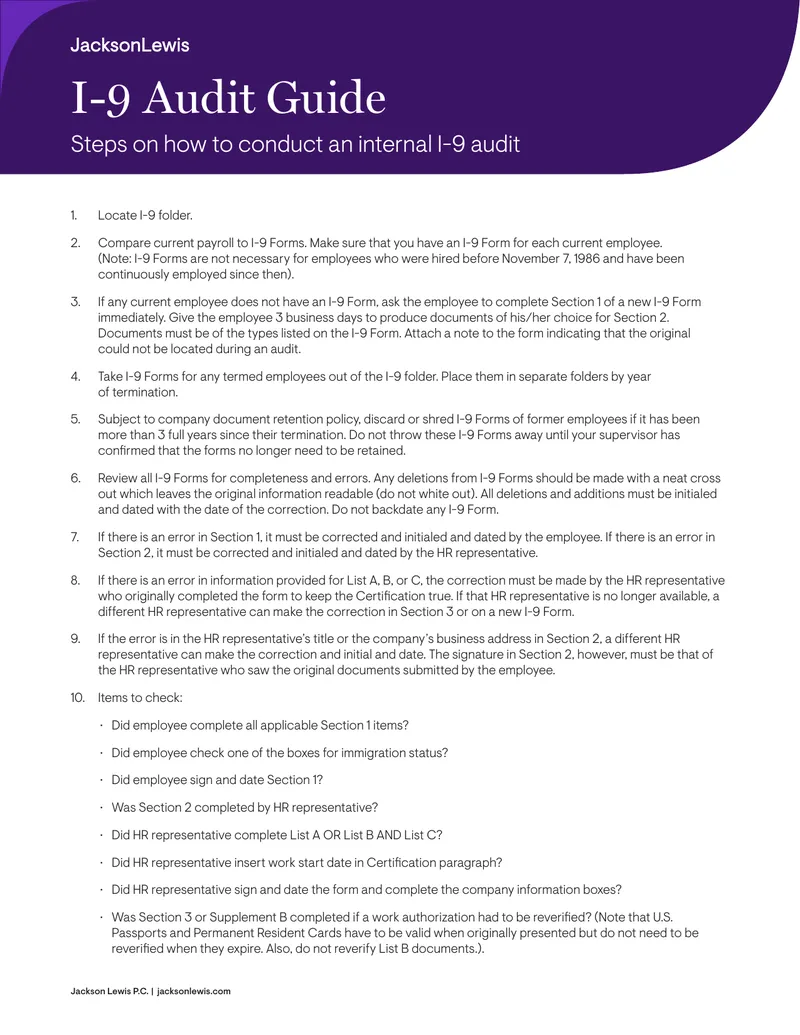 Internal I-9 Audit Procedure Guide