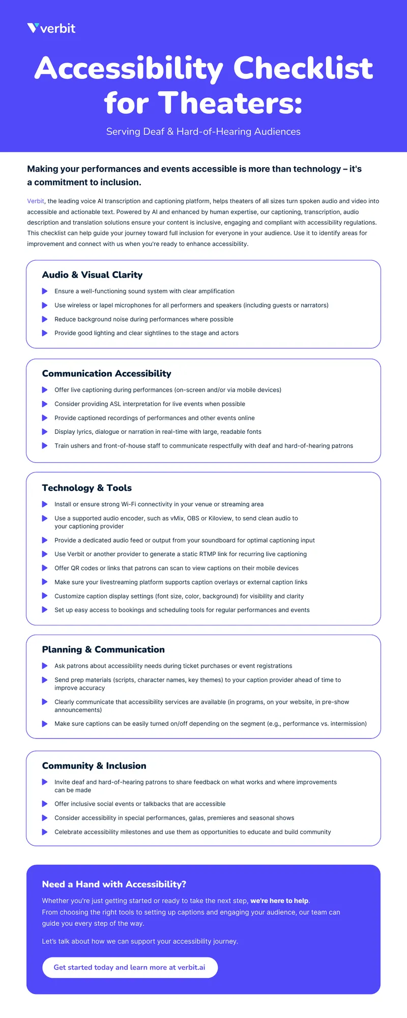 Accessibility Checklist for Theaters Serving Deaf and Hard-of-Hearing Audiences