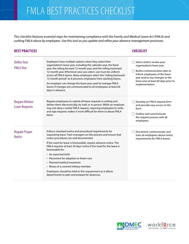 FMLA Best Practices Checklist