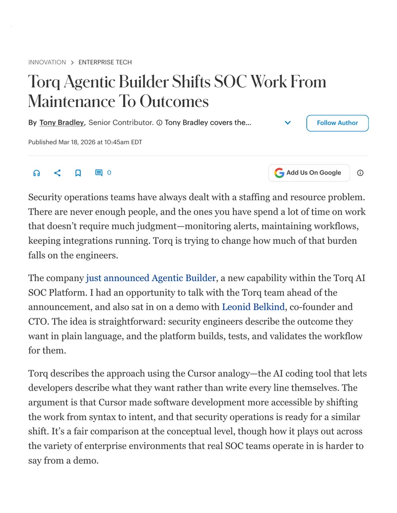 Agentic Builder Enhances Security Operations Efficiency