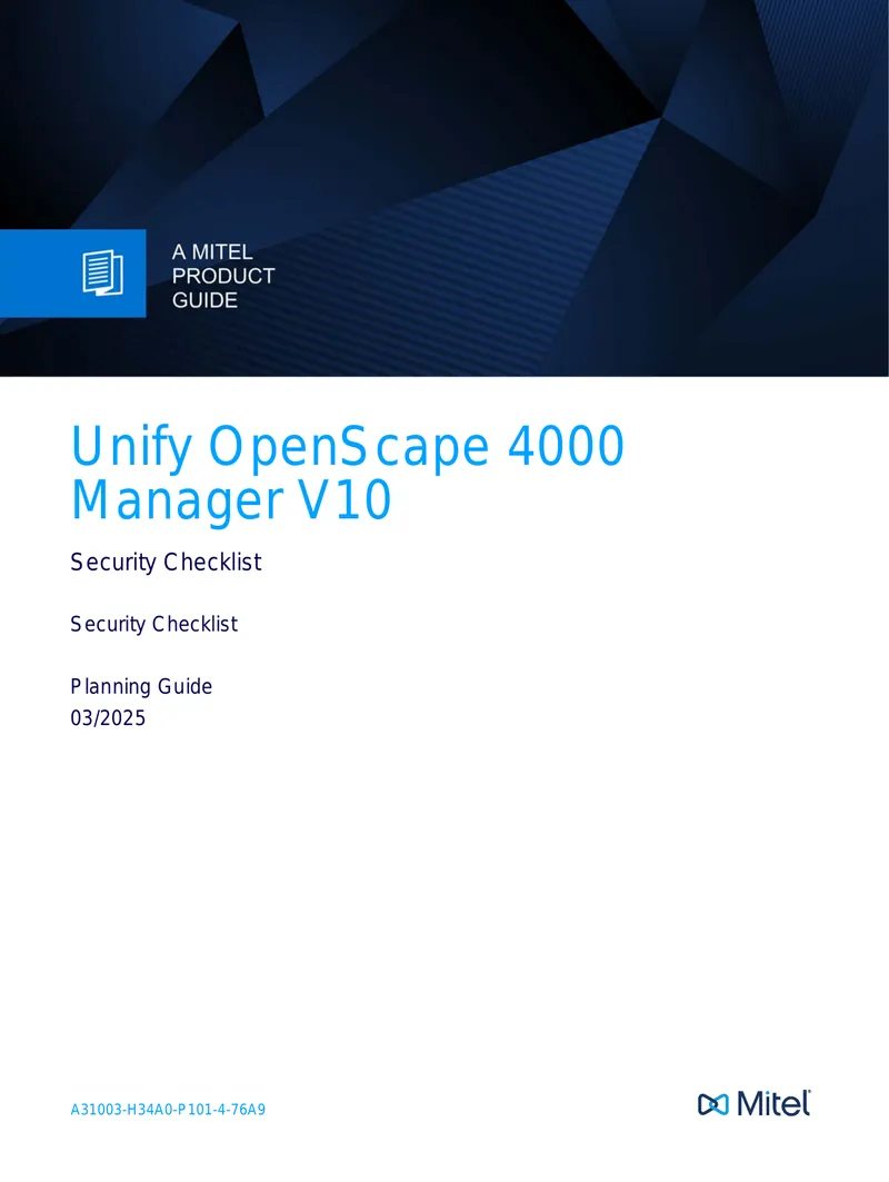 OpenScape 4000 Manager V10 Security Checklist Planning Guide