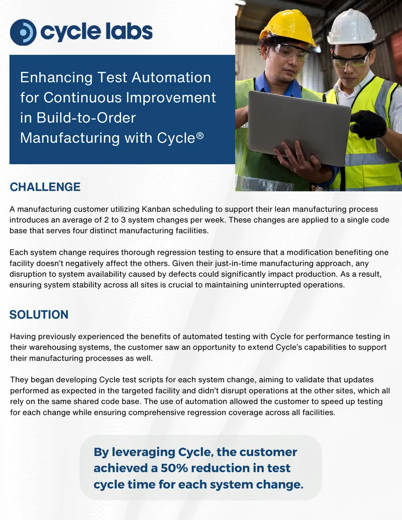 Test Automation for Continuous Improvement in Manufacturing