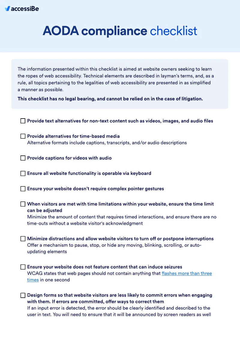 Web Accessibility Compliance Checklist preview page 1