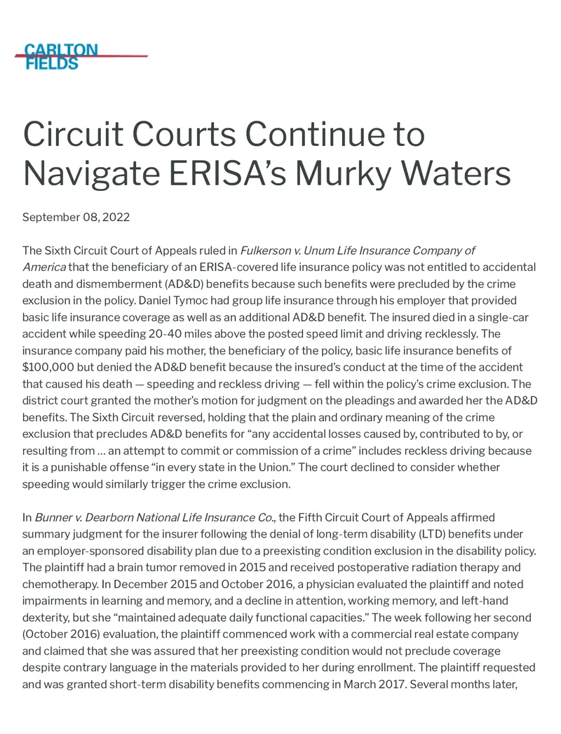 Circuit Court Rulings on ERISA Insurance Claims