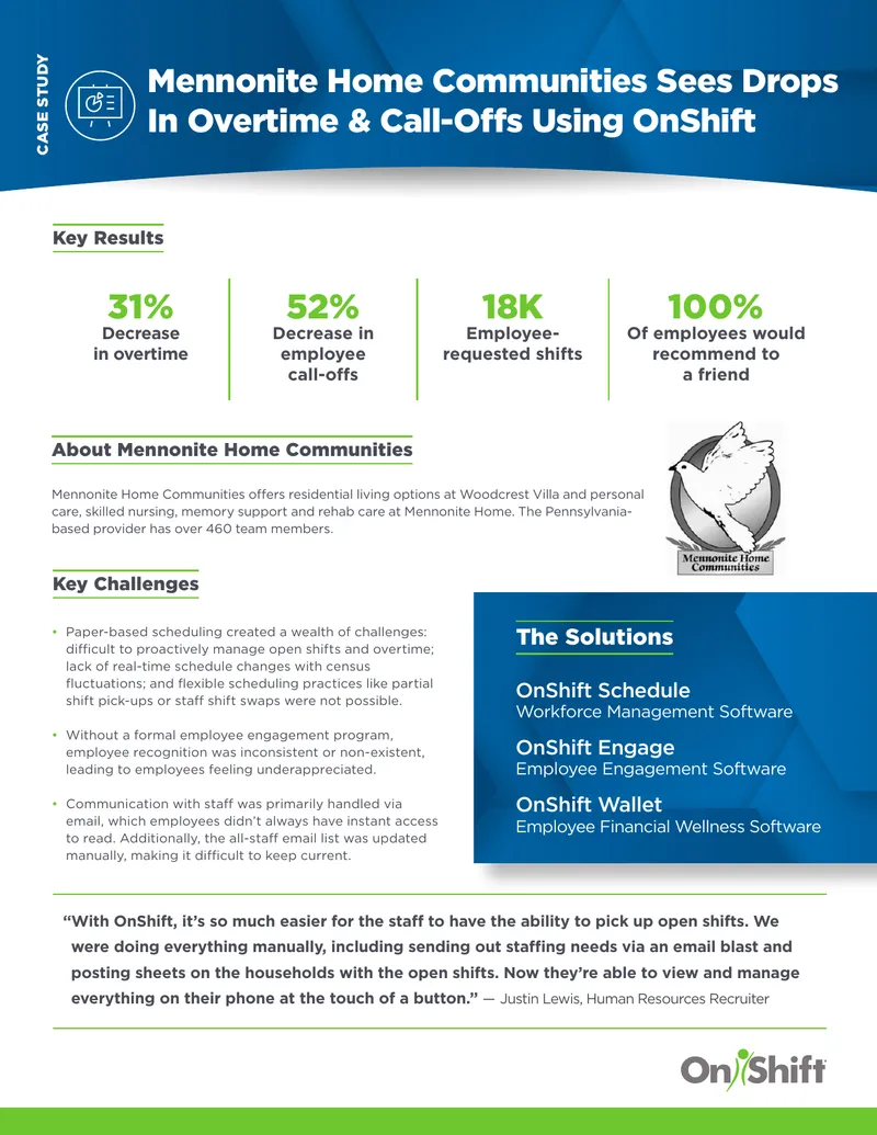 Mennonite Home Communities Case Study on OnShift Implementation
