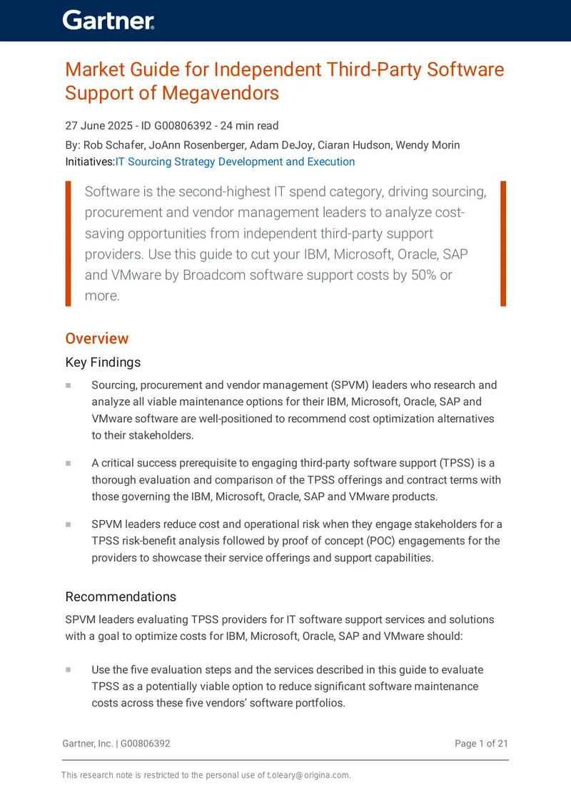 Market Guide for Independent Third-Party Software Support