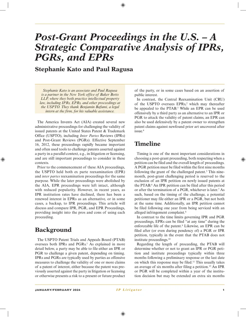 Post-Grant Proceedings Comparative Analysis