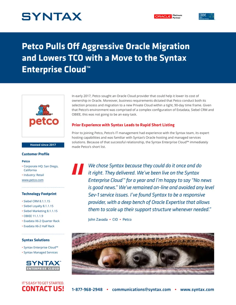 Petco's Oracle Migration to Syntax Enterprise Cloud