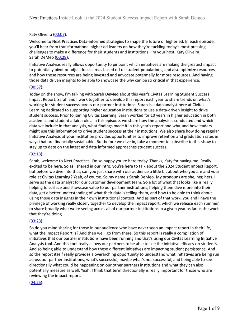 2024 Student Success Impact Report Analysis