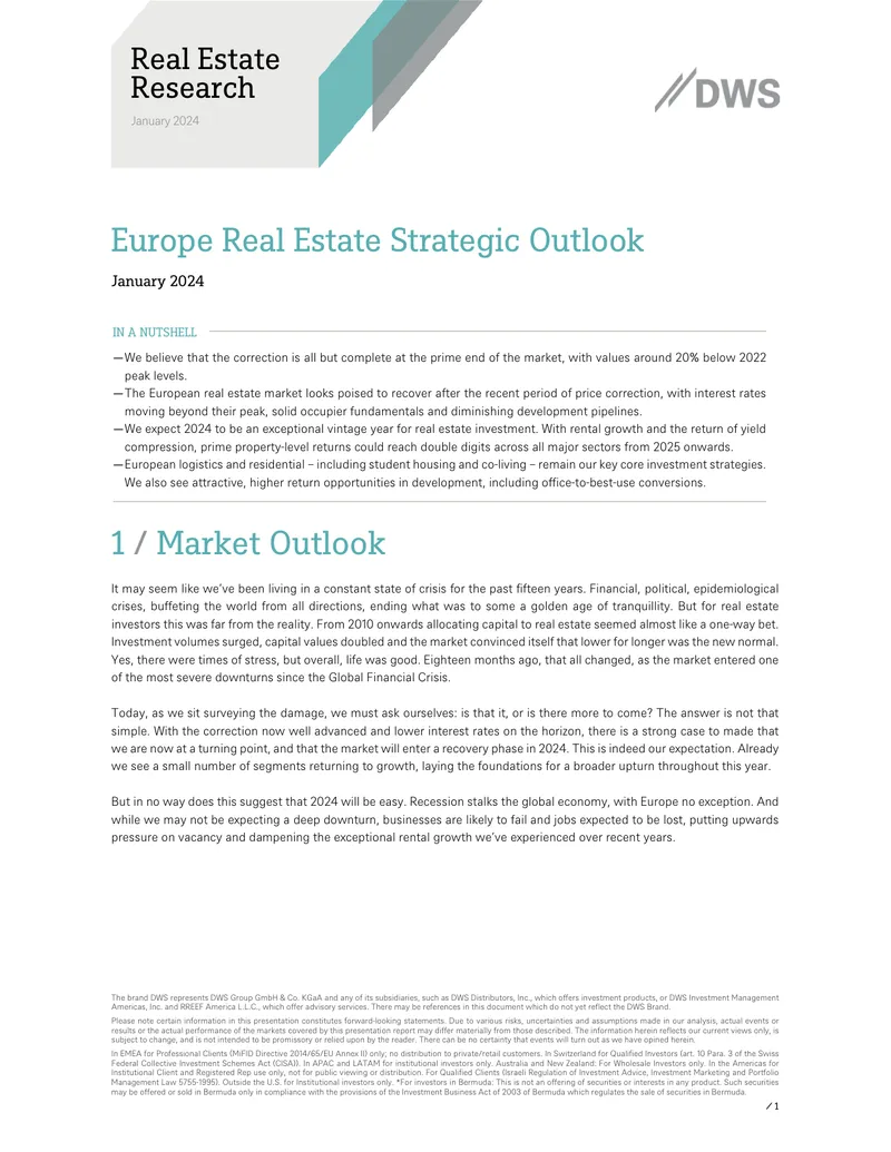 Europe Real Estate Strategic Outlook January 2024