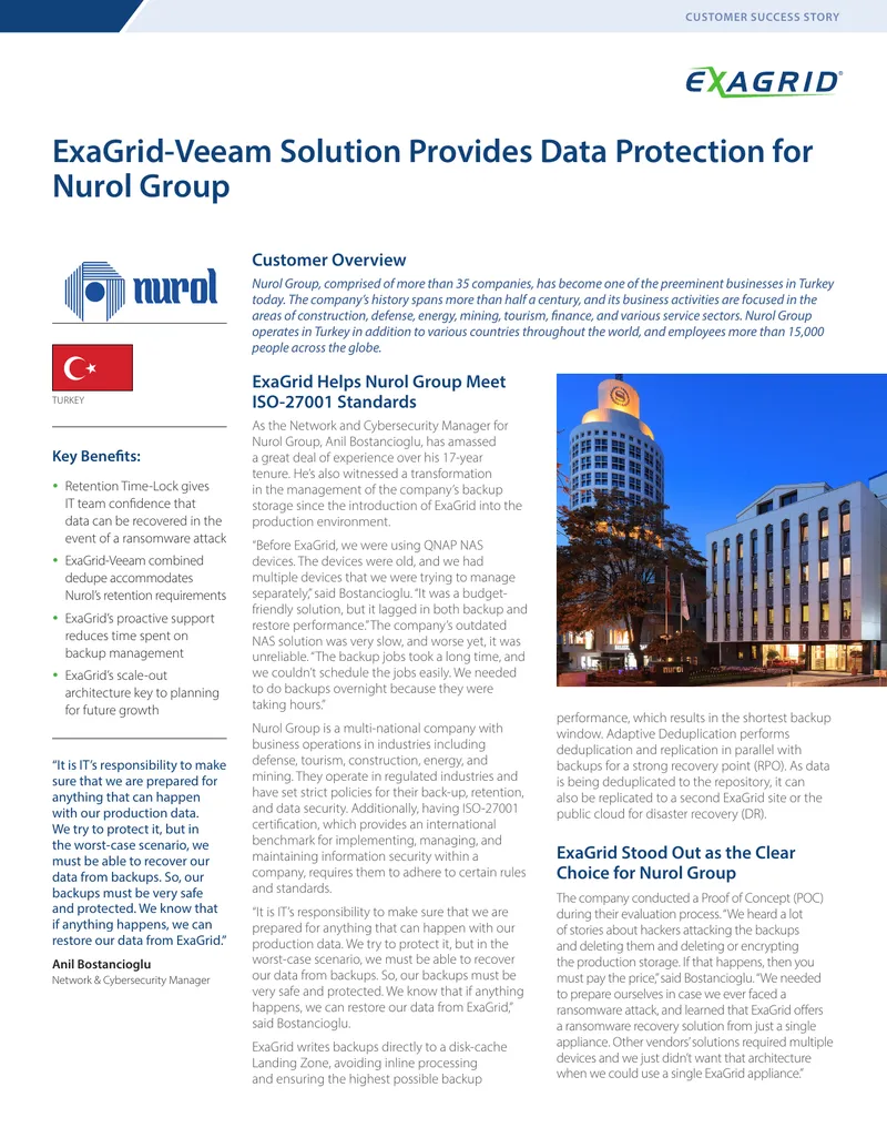 ExaGrid-Veeam Data Protection Solution for Nurol Group