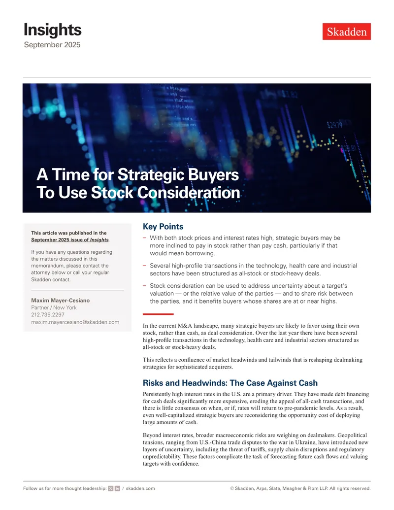 Strategic Buyers Utilizing Stock Consideration
