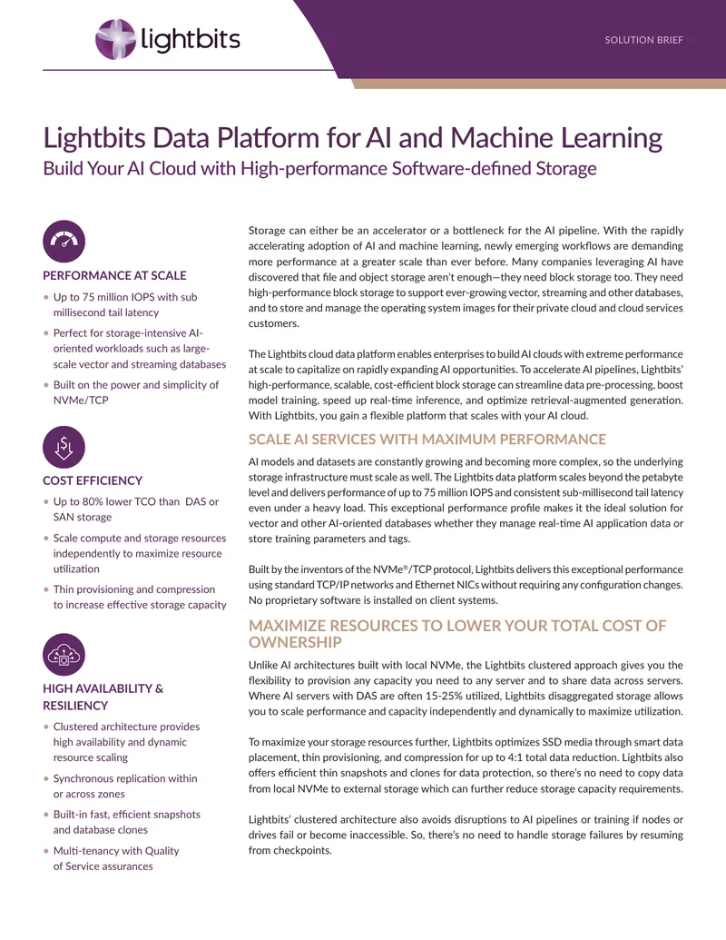 Lightbits Data Platform for AI and Machine Learning