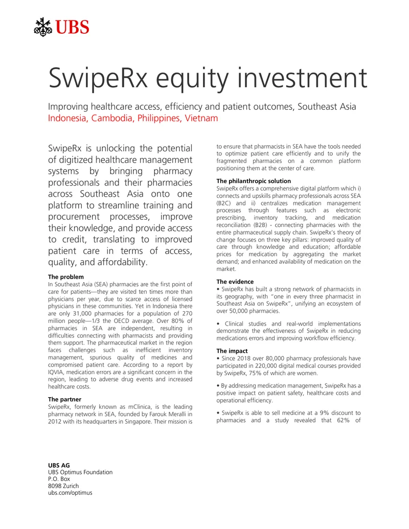 SwipeRx Equity Investment in Southeast Asia Healthcare